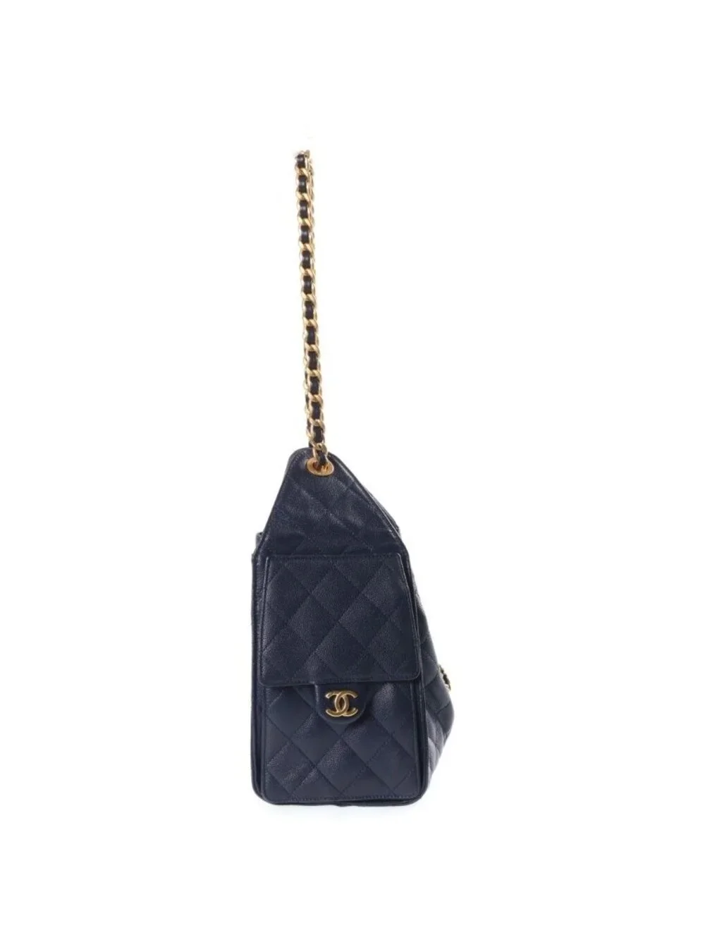 Chanel 25 Chain Bag Navy Caviar Leather Plate Gold